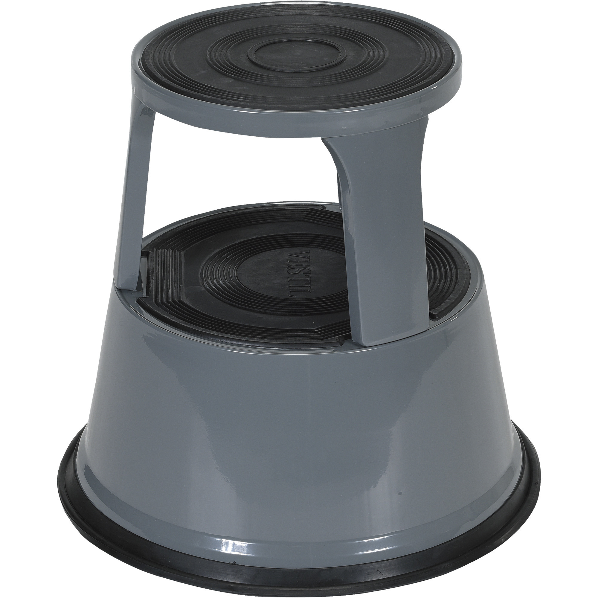 Vestil Rolling 2-Step Stool - 17in.H, 500-Lb. Capacity, Spring-Loaded Casters, Gray, Model# STEP-17-GY
